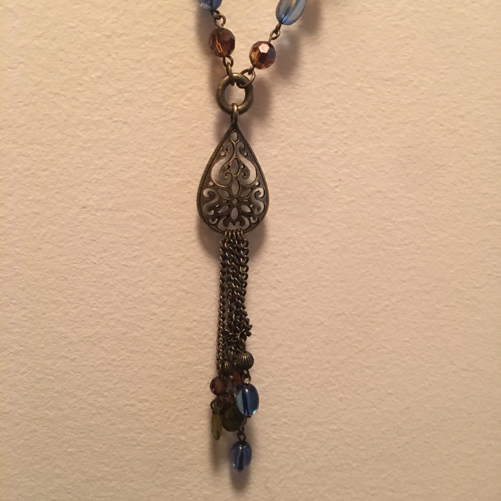 Boho dangly beaded long necklace